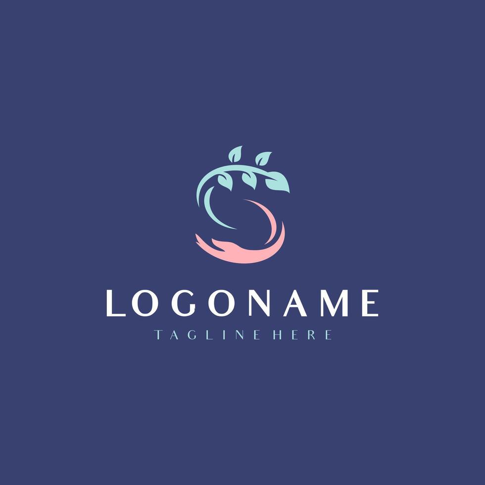 Initial S letter design idea with leaf and hand concept for branding vector