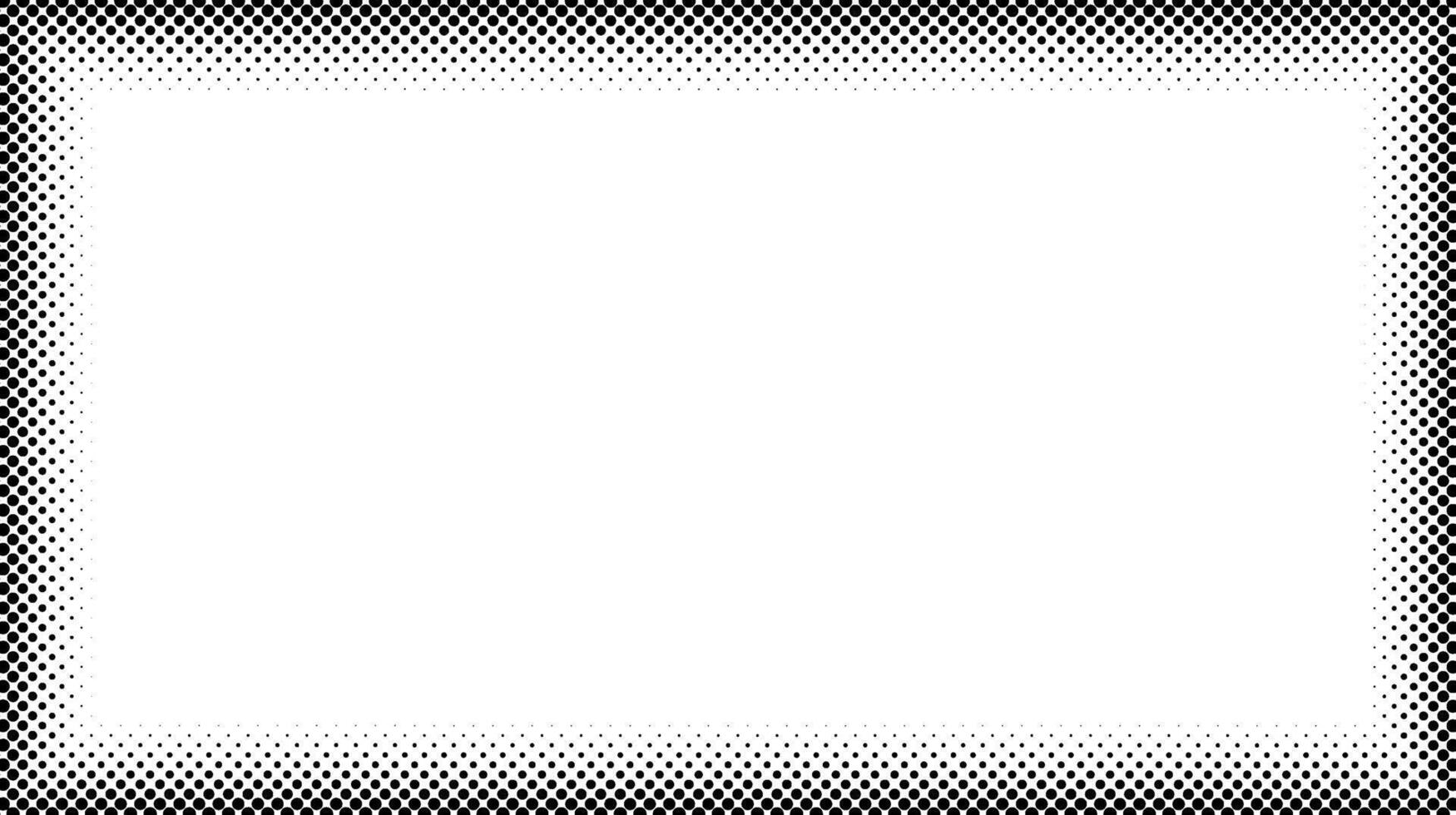 Halftone frame. Comic style divider. Pop art faded frame. Grunge speckle grain background. Dotted particles separator. White and black abstract wallpaper. Retro backdrop vector