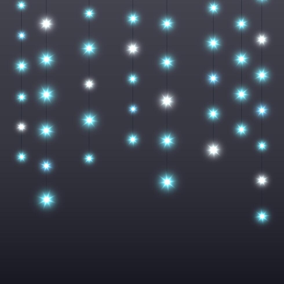 Glowing lamps garland. Decorative Christmas lights strings. Fairy lights chain. Hanging wall decoration. Led bulb lamps vector