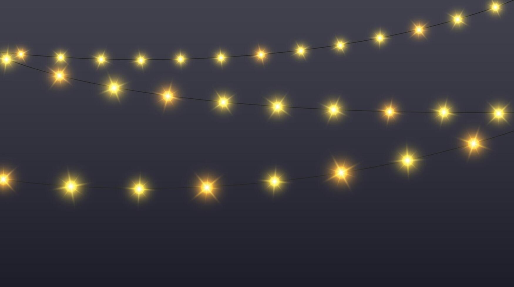 Glowing lamps garland. Decorative Christmas lights. Fairy lights chain. Wall party decoration. Led bulb lamp string vector