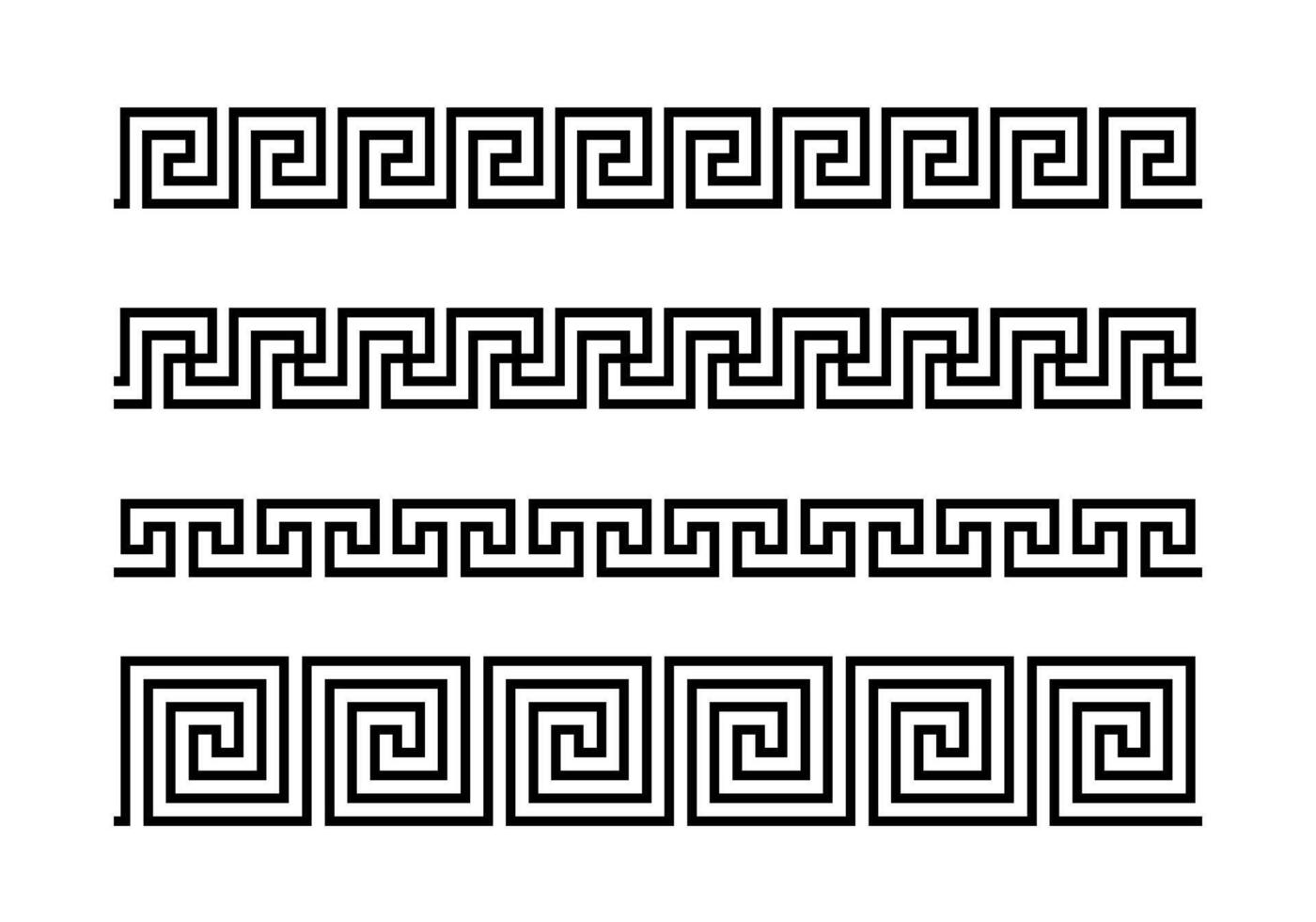 Greek key ornaments collection. Meander pattern set. Repeating geometric meandros motif. Greek fret design. Ancient border vector