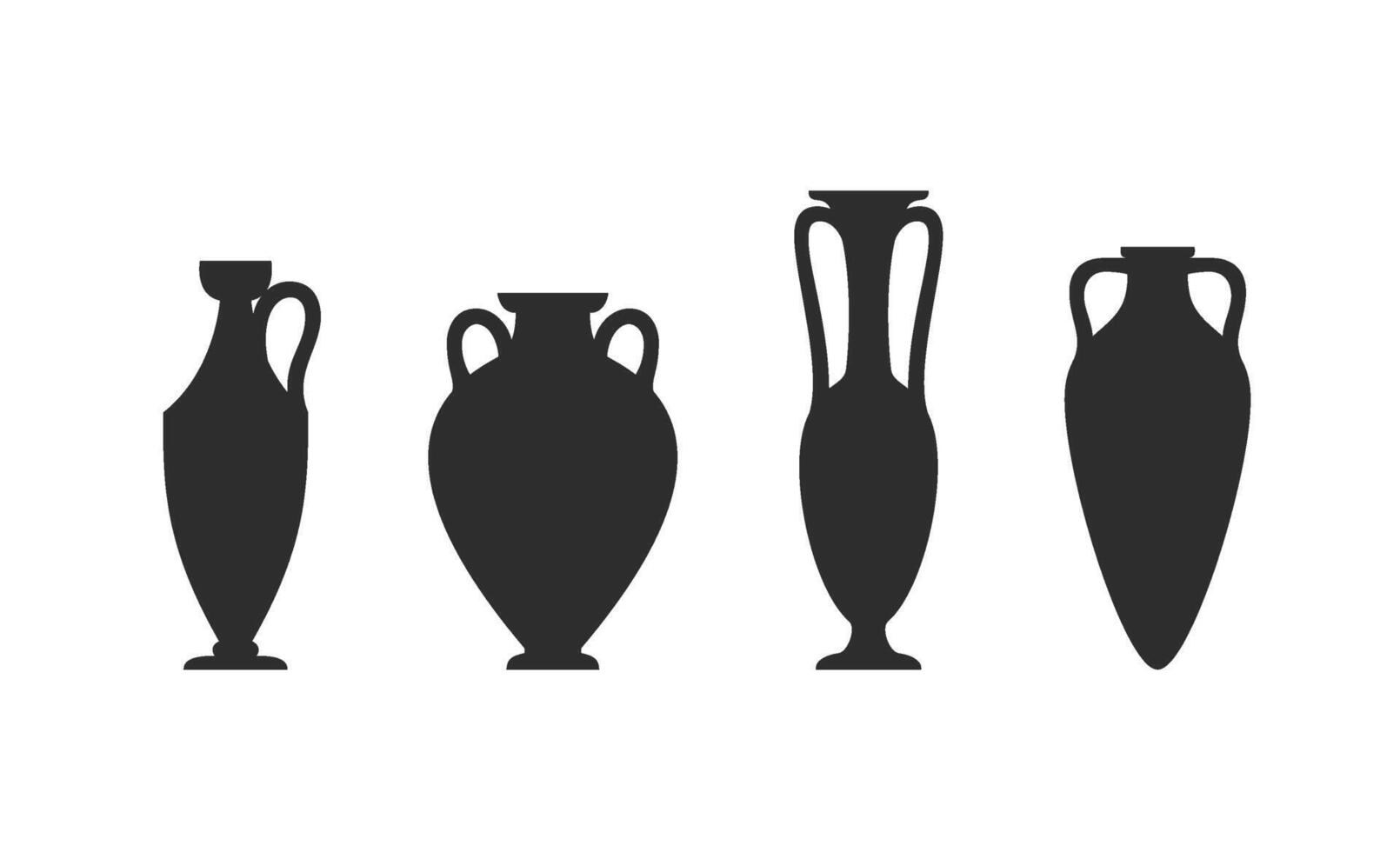 Vase silhouettes set. Various antique ceramic vases. Ancient greek jars and amphorae silhouettes. Clay vessels pottery. vector