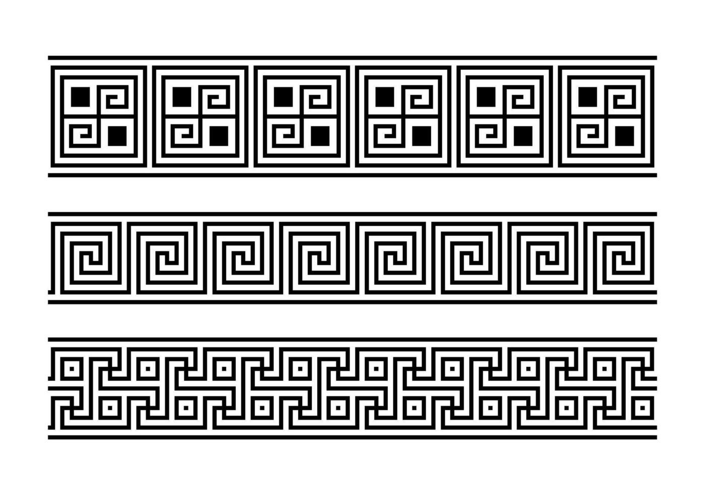 Greek key ornaments collection. Meander pattern set. Repeating geometric meandros motif. Greek fret design. Ancient borders vector