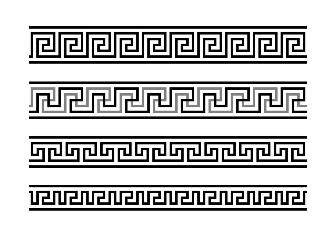 Greek key ornaments collection. Meander pattern set. Repeating geometric meandros motif. Greek fret designs. Ancient decorative border vector