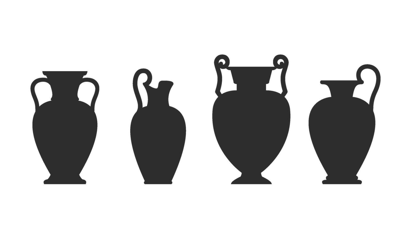 Vase silhouettes set. Various antique ceramic vases. Ancient greek jars and amphorae silhouettes. Clay vessel pottery vector