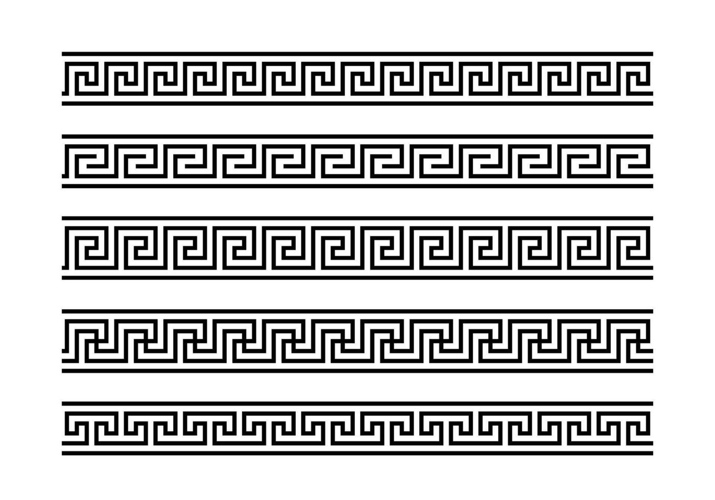 Greek key ornaments collection. Meander pattern set. Repeating geometric meandros motif. Greek frets design. Ancient decorative border vector