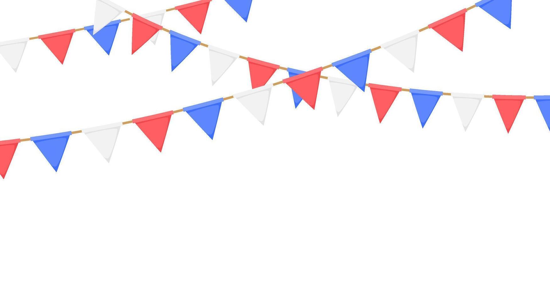 Flag garland. White, blue, red pennants chain. Party bunting decoration. Triangle celebration flags for event decor vector