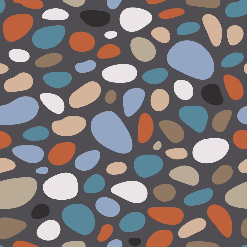 Pebble seamless pattern. Smooth stones background. Cobblestone paving texture. Sea or river pebbles repeating wallpaper. vector