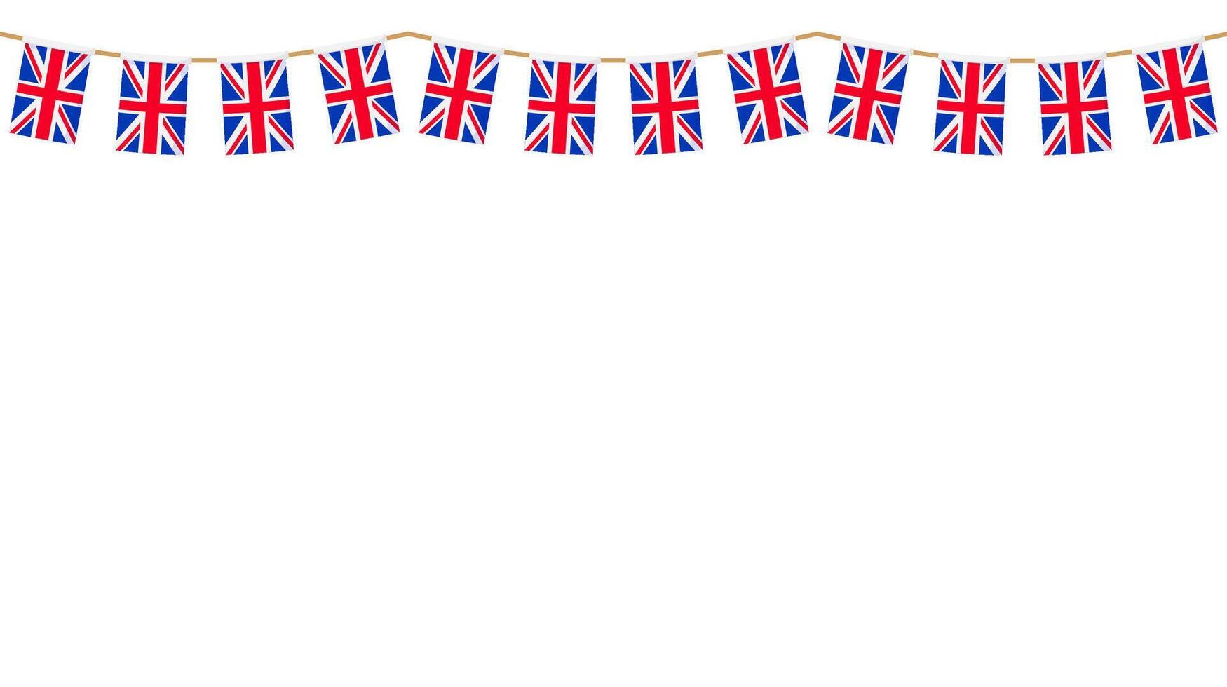 UK flag garland. Union Jack pennants chain. British party bunting. Great Britain flags for celebration vector