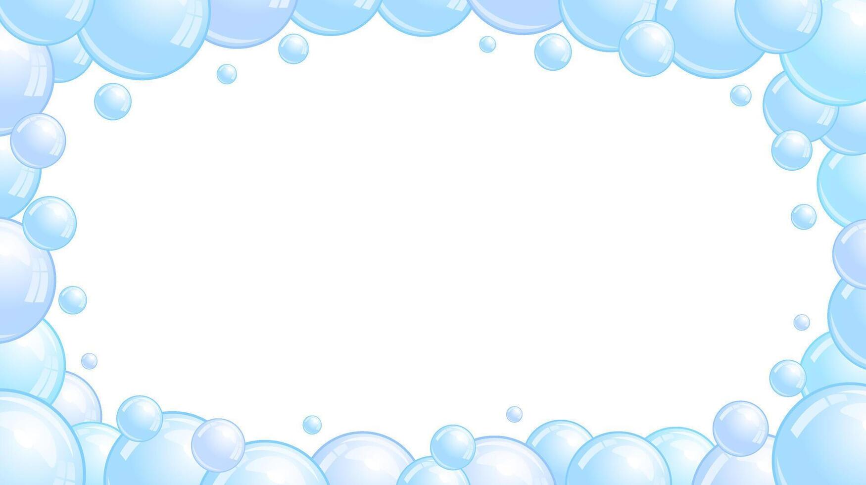 Blue soap bubbles frame. Foam border, suds decorative divider. Soap bubbles background vector