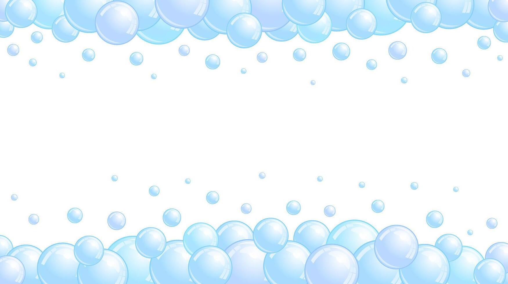 Blue soap bubbles frame. Foam border, suds divider. Soap bubbles pattern. background vector