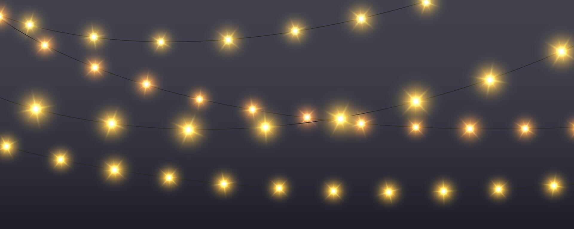 Glowing lamp garland. Decorative Christmas lights. Fairy lights chain. Wall decoration for party. Led bulb lamp string. vector