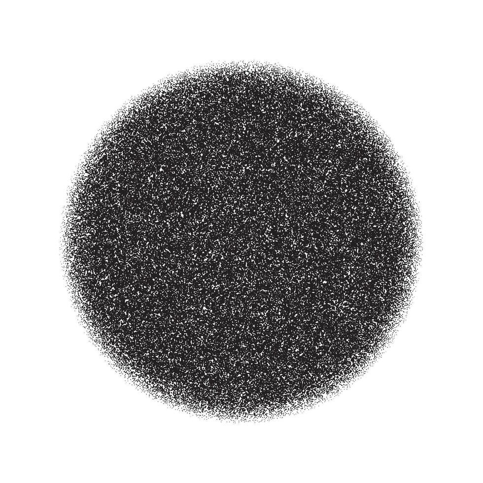 Grain circle gradient. Stipple round shape. Radial stochastic dotwork texture. Random grunge noise background. Black dots sphere vector