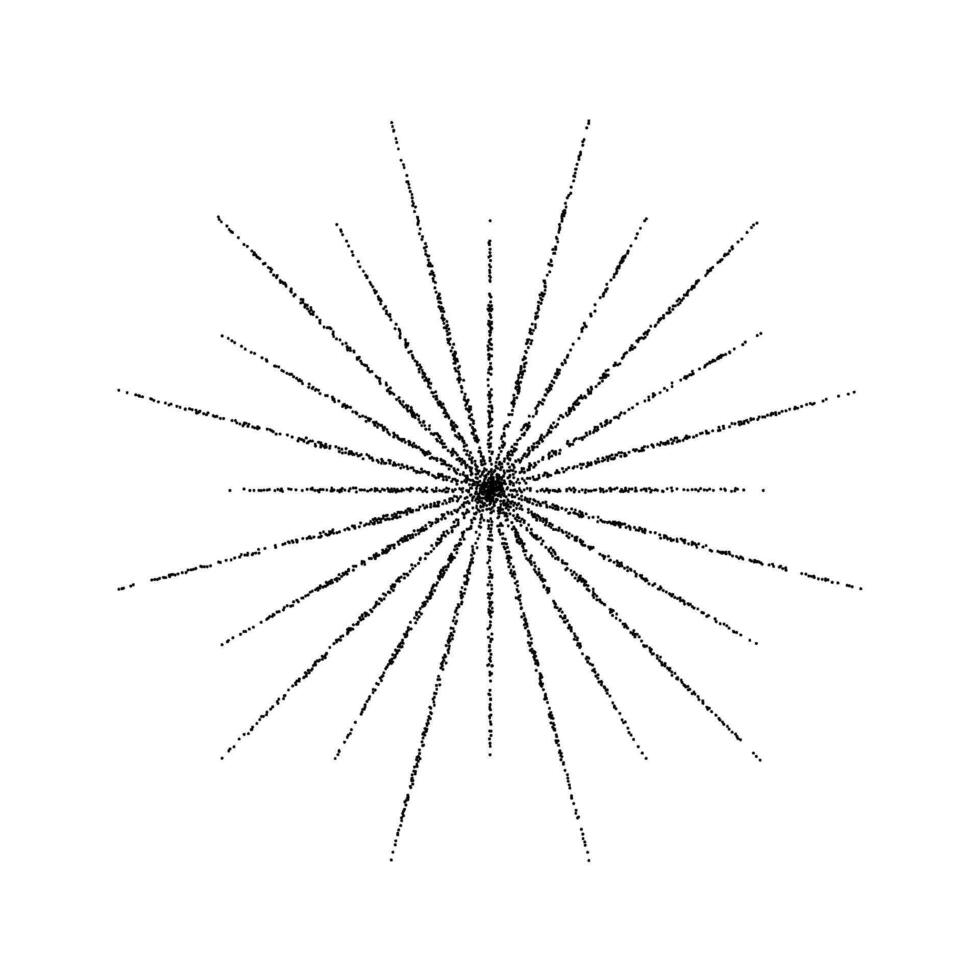 Dotted grain star with beams. Black stipple ray sparkle. Textured flare shape. Abstract burst explosion. Halftone noise spark. Stochastic figure. vector