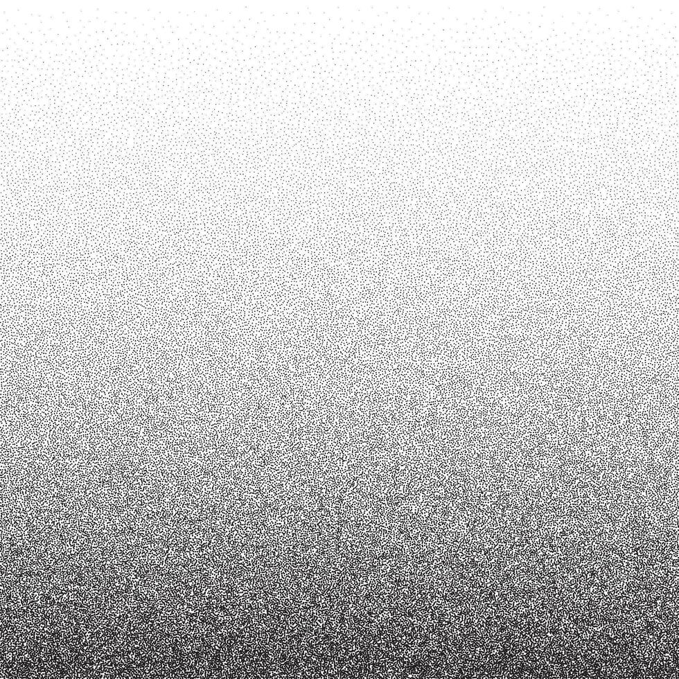 Grain stippled gradient. Faded stochastic dotwork texture. Random grunge noise background. Black dots, speckles or particle wallpaper. Halftone monochrome vector