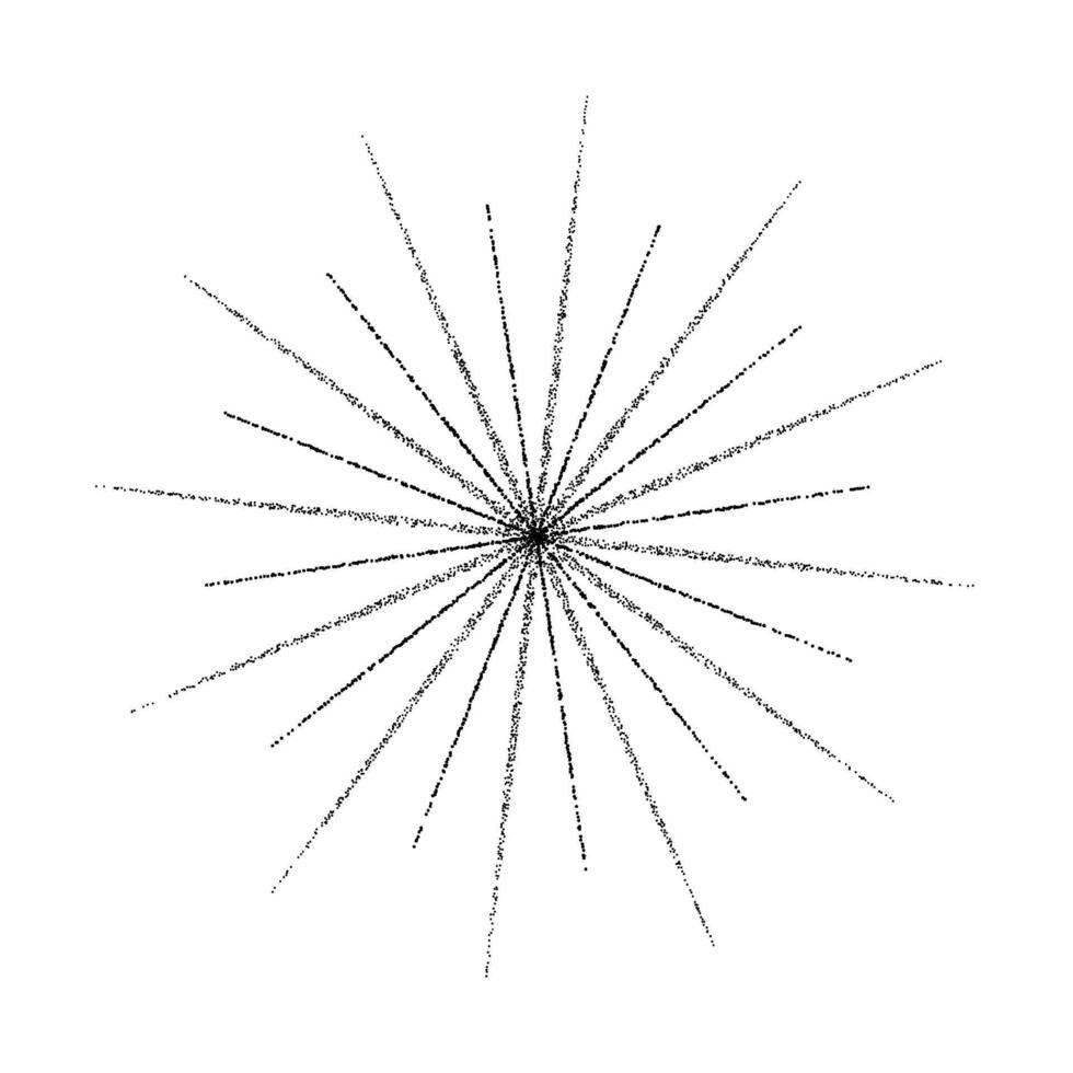 Dotted grain star with beams. Black stipple ray sparkle. Textured flare shape. Abstract burst explosion. Halftone noise spark figure vector