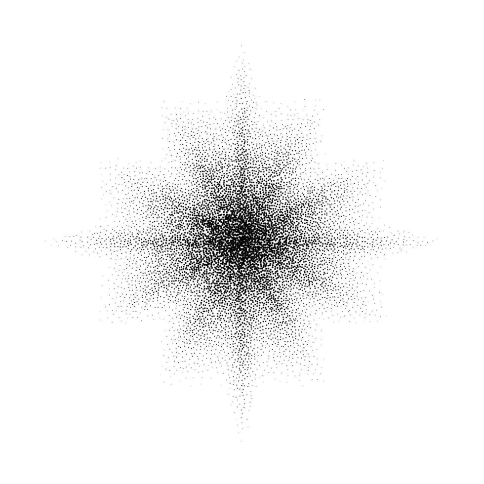 Dotted grain star. Black stipple shape. Abstract noise texture flower. Halftone flare form. vector