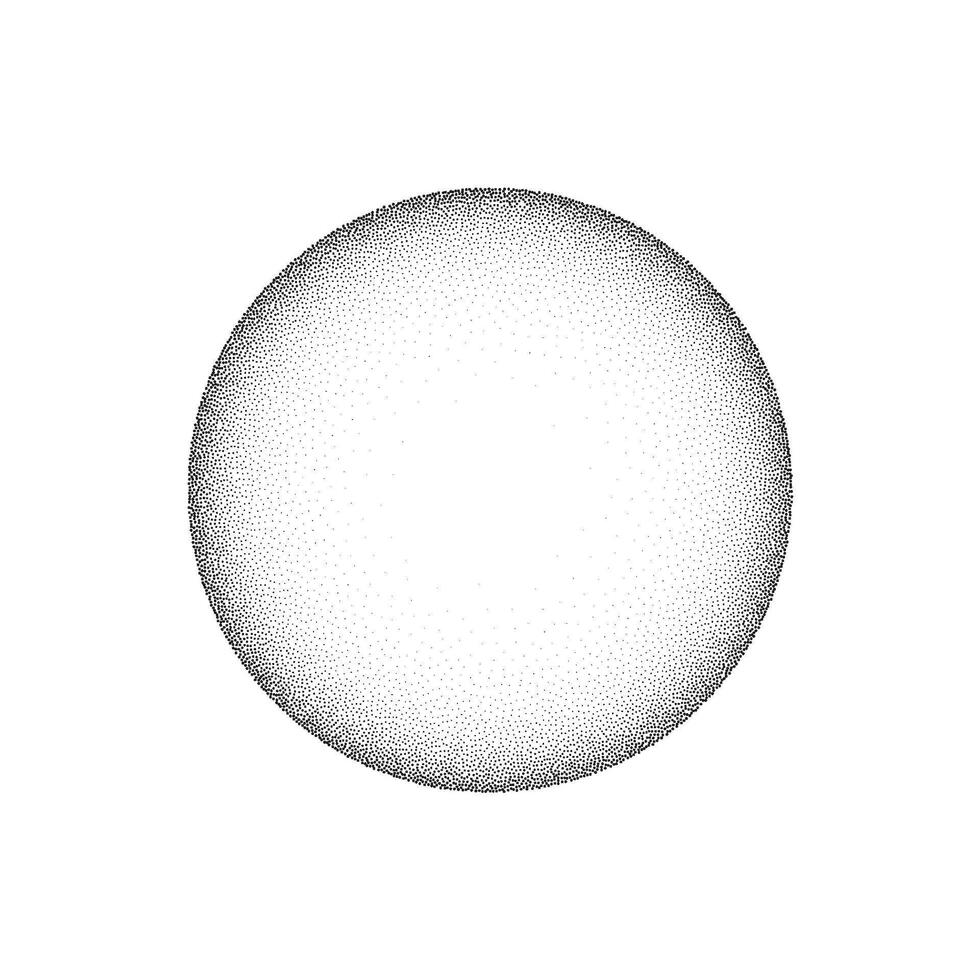 Grain circle gradient. Stippled round shape. Radial stochastic dotwork texture. Grunge noise background. Black dots sphere vector