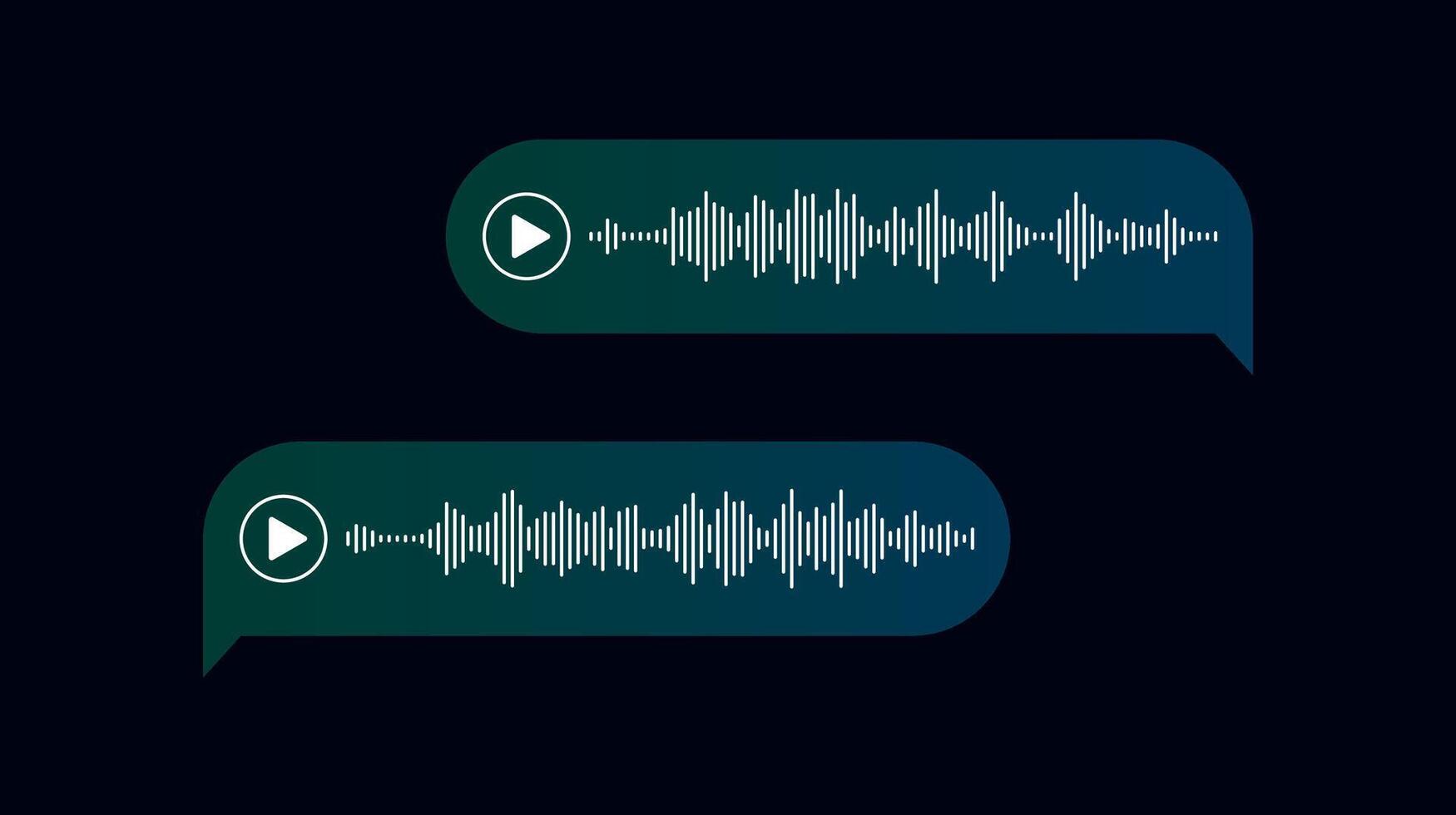 Voice messages. Bubbles with audio record. Chat messenger Ui concept. Dark theme speech bubbles. Interface for sound call and speech records. vector