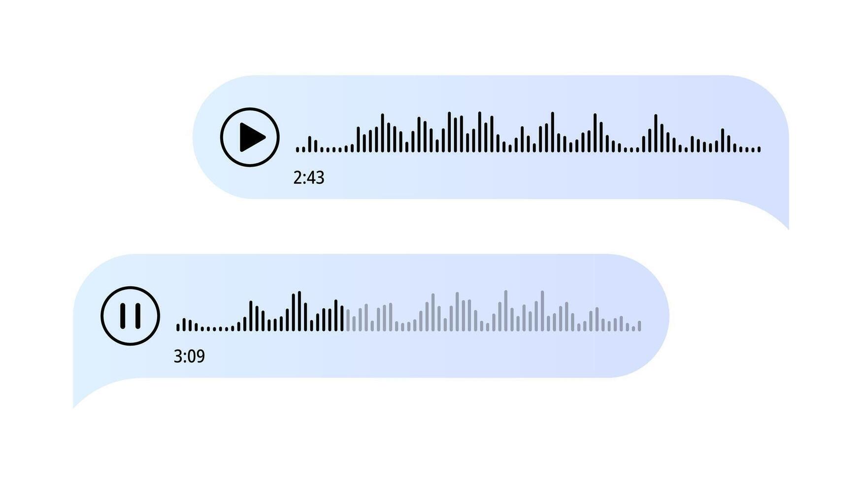 Voice messages. Bubbles with audio record. Chat messenger Ui concept. Speech bubbles. Interface for sound call and speech records. vector