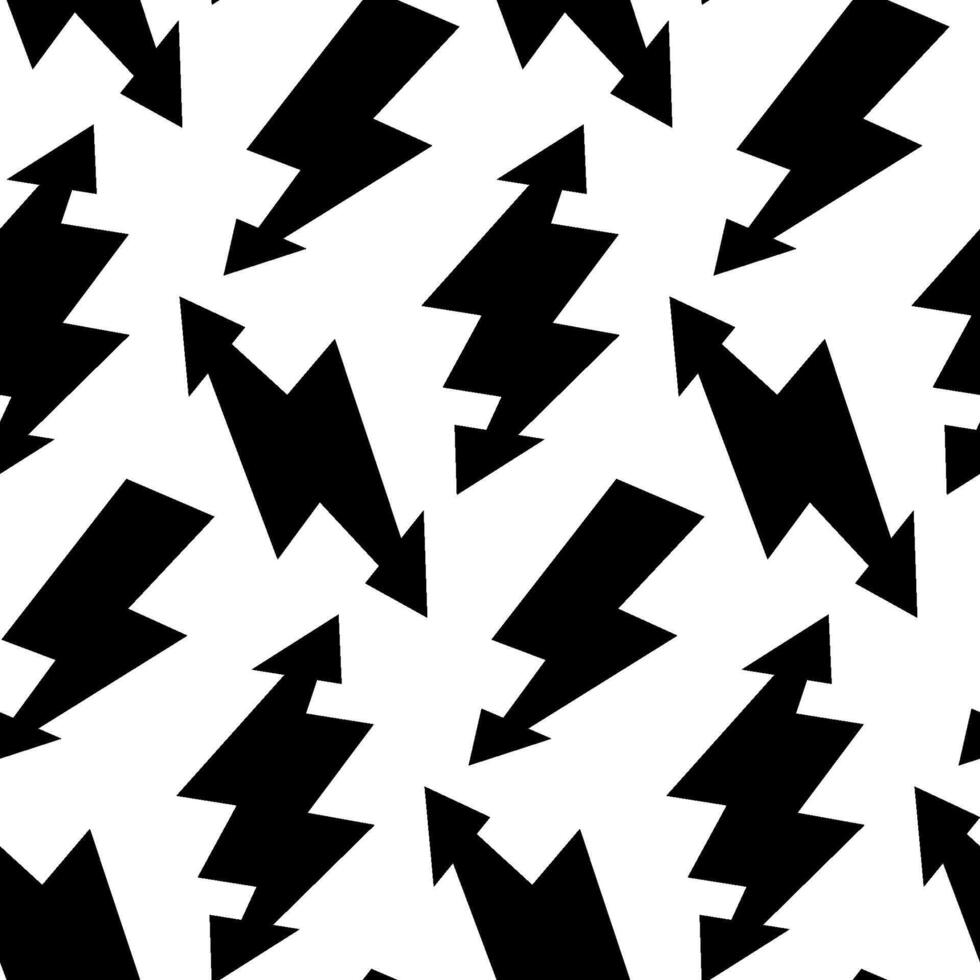 Black lightning bolts seamless pattern. Thunderbolts repeating background. Storm and lightning strike ornament wallpaper. Energy power or electricity voltage symbols vector