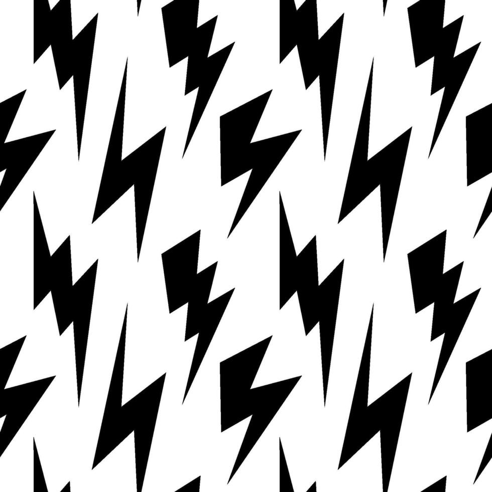 Black lightning bolts seamless pattern. Thunderbolts repeating background. Storm and lightning strike ornament wallpaper. High voltage symbols. Rock music backdrop vector