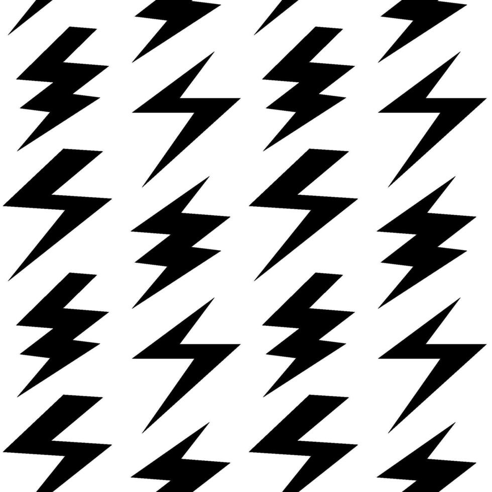 Black lightning bolts seamless pattern. Thunderbolts repeating background. Storm and lightning strike ornament wallpaper. High voltage symbols backdrop vector
