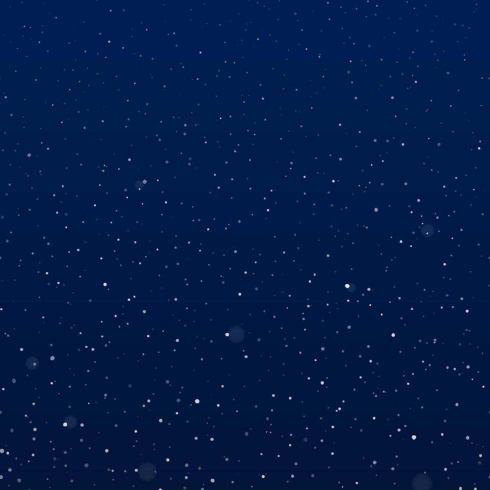 Snowfall at night. Falling snowflakes on dark background. Galaxy stars on night sky. Splattered particles, dots, specks, splashes, drops, spray texture. vector