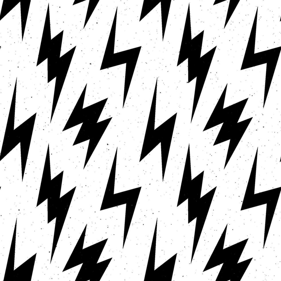 Black lightning bolts seamless pattern. Thunderbolts repeating background. Storm and lightning strikes ornament wallpaper. Energy power electricity voltage symbols vector