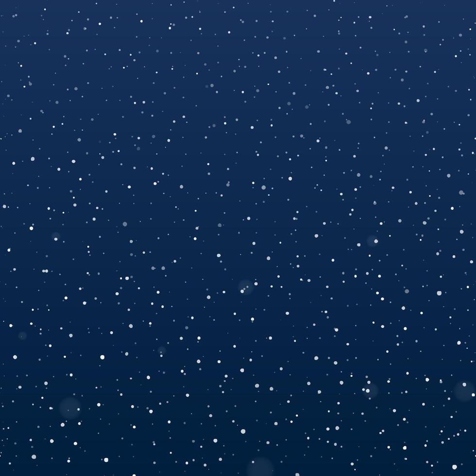 Snowfall at night. Falling snowflakes on dark background. Galaxy stars in night sky. Splattered particles, dots, specks, splashes, drops, spray texture vector