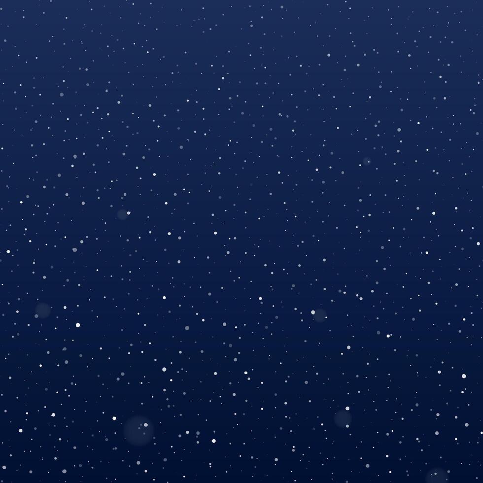 Snowfall at night. Falling snowflakes on dark background. Galaxy stars on night sky. Splattered particles, dots, specks, splashes, drops, spray texture vector