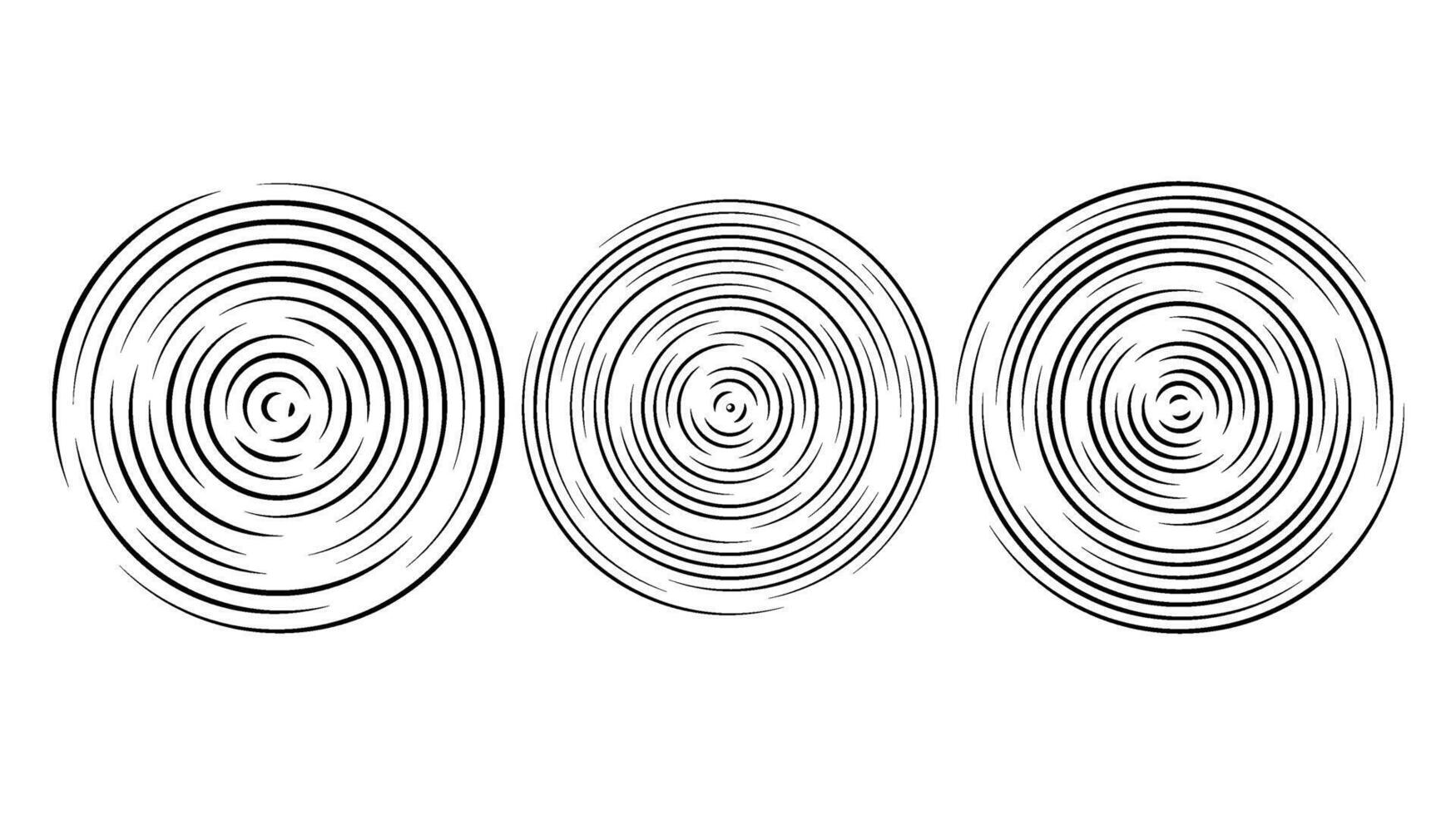 Concentric ripple circles set. Sonar or sound wave rings collection. Epicentre, target, radar icon concept. Radial signal and vibration elements. vector