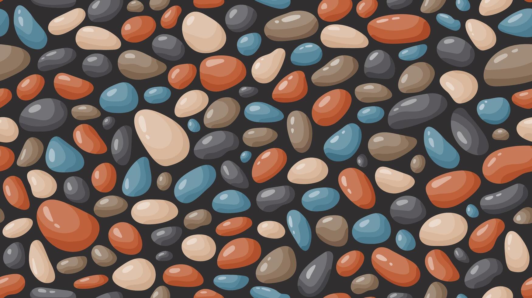 Pebble seamless pattern. Smooth stones background. Cartoon cobblestone paving texture. Sea or river pebbles and rocks repeated wallpaper vector