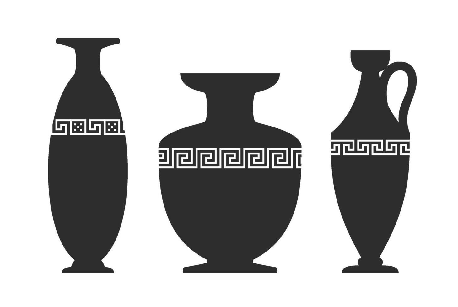 Vase silhouettes set. Various antique ceramic vases. Ancient greek jars and amphorae silhouettes. Clay vessel pottery illustration vector