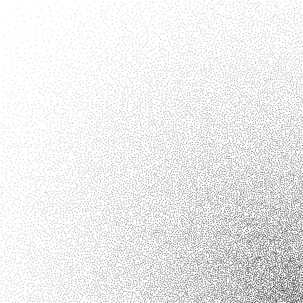 Grain stippled gradient. Faded stochastic dotwork texture. Random grunge noise background. Black dots, speckles or particles wallpaper. Halfton monochrome vector