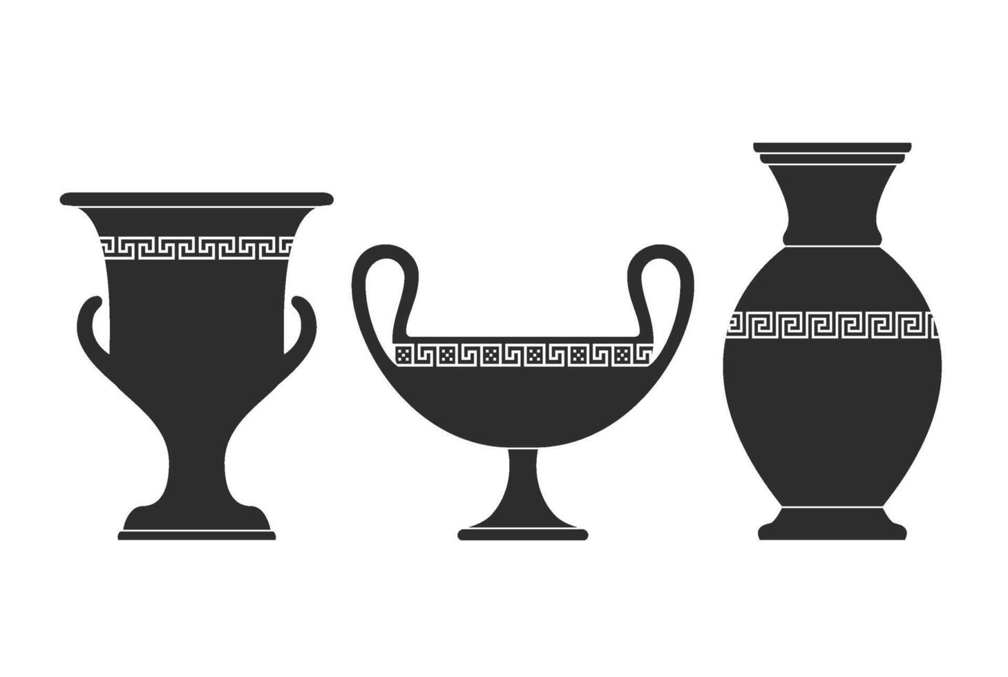Vase silhouettes set. Various antique ceramic vases. Ancient greek jars or amphorae silhouettes. Clay vessels pottery vector