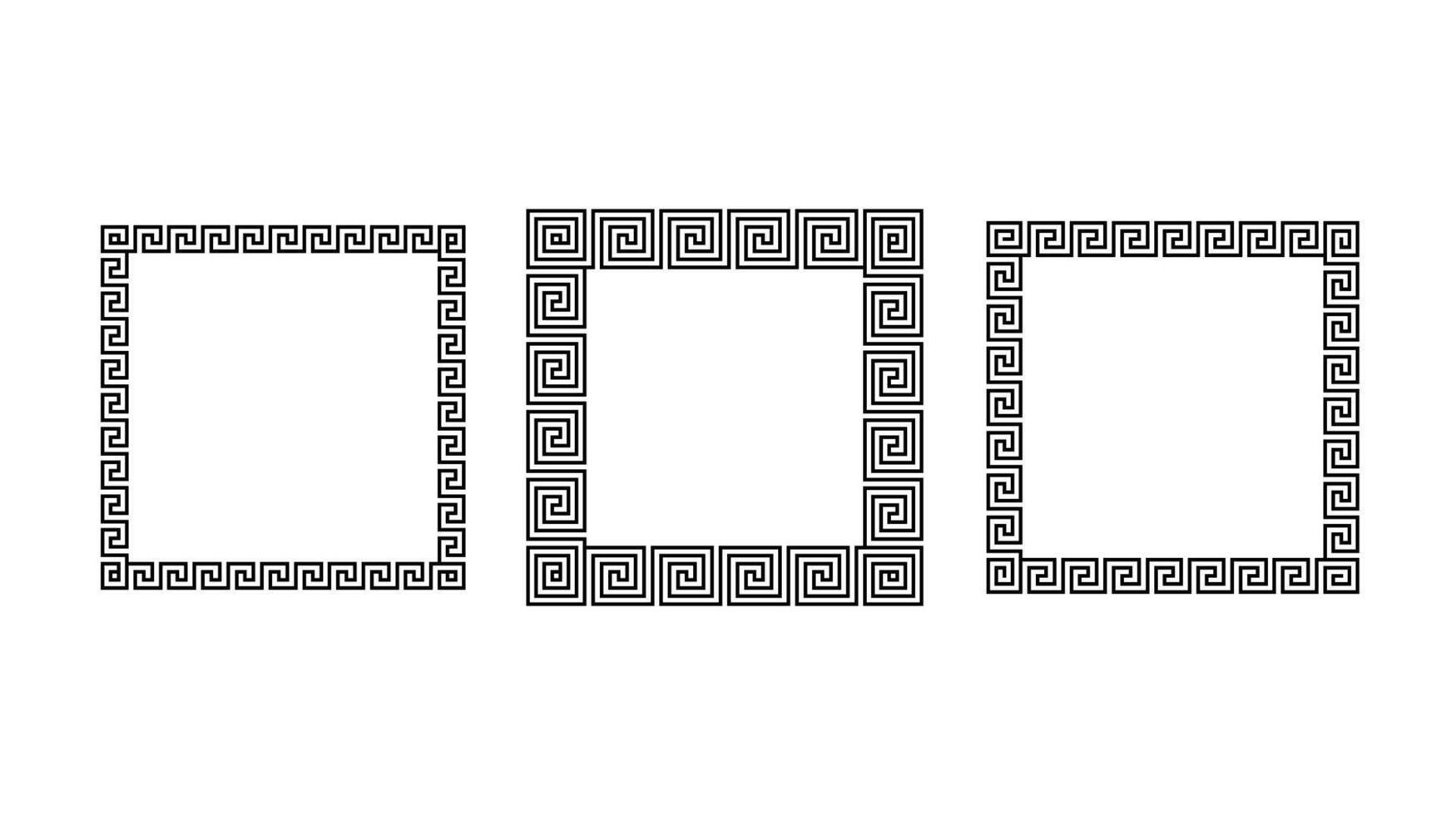 Greek ornament square frames set. Meander rectangle patterns collection. Ancient Greek fret borders. Geometric meandros motif. vector