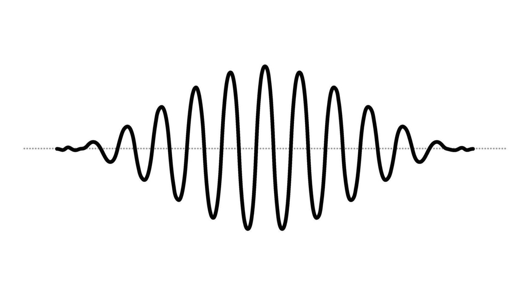 Sinusoid fading signal. Black curve sound wave. Voice or music audio concept. Pulse line. Fading out electronic radio graphic. vector
