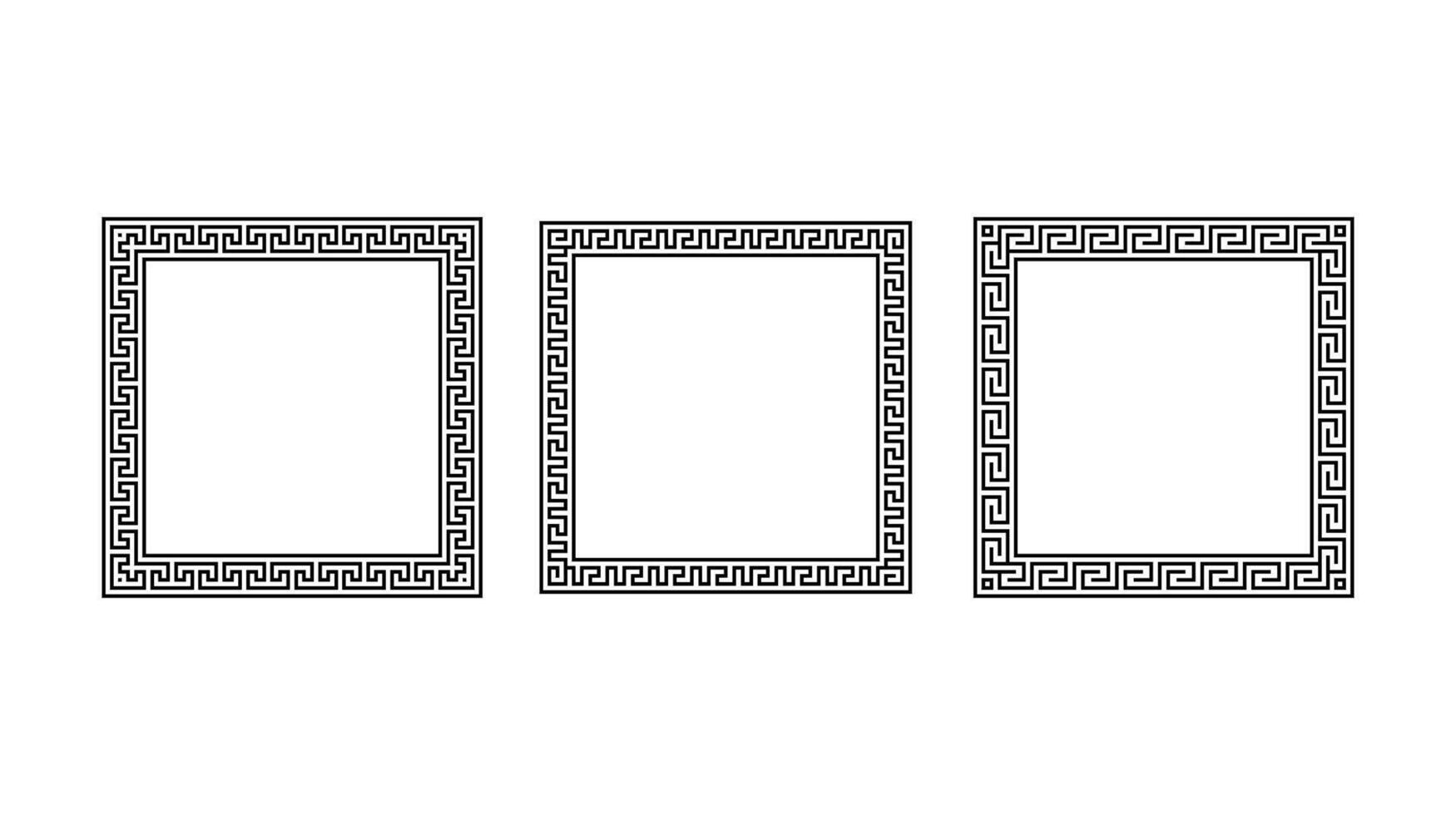 Greek ornament square frames set. Meander rectangle pattern collection. Ancient Greek fret borders. Geometric meandros motif. vector