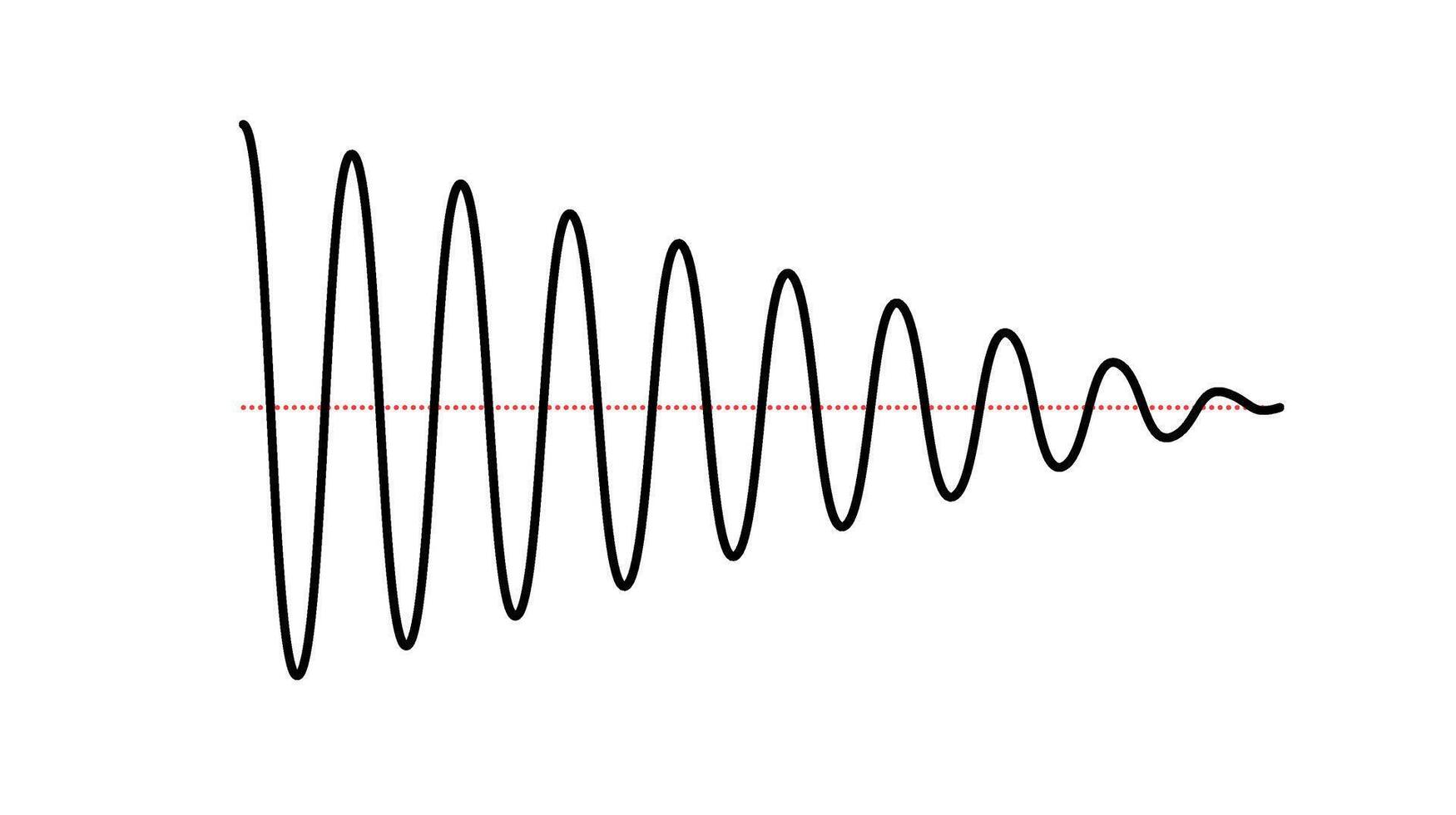 Sinusoid fading signal. Black curve sound wave. Voice or music audio concept. Pulse line. Fading out electronic radio graphic vector