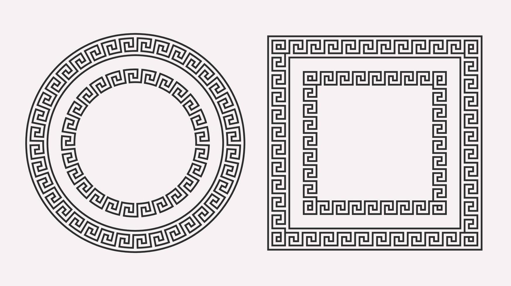 Greek ornament frames set. Circle and square meander patterns collection. Ancient Greek fret borders. Geometric meandros motif. vector