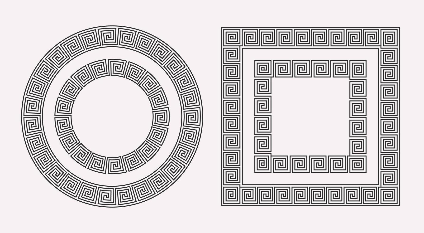 Greek ornament frame collection. Circle and square meander patterns set. Ancient Greek fret motif. Geometric meandros borders. vector