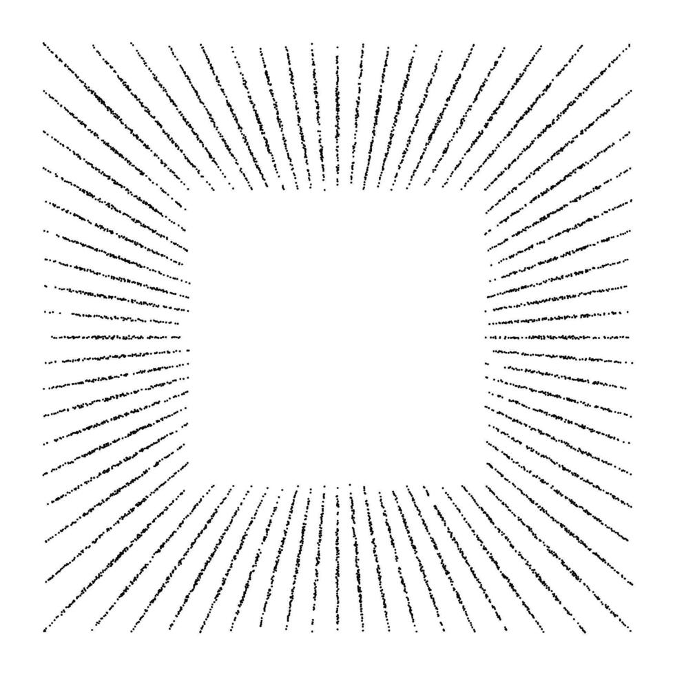 Retro sunburst dotted frame. Black and white sunlight rays square. Vintage stippled design element for logo, labels, badges, banners. vector