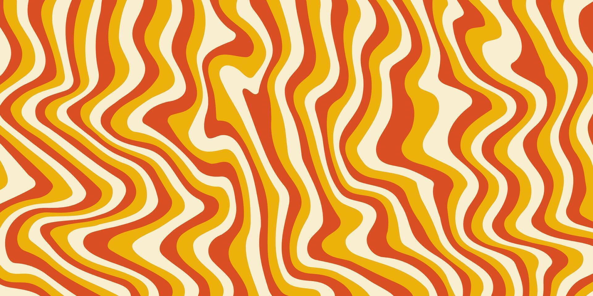 Retro groovy background. Wavy vintage psychedelic wallpaper. Trippy orange and yellow pattern, cover, poster in 60s or 70s style. Liquid hippie texture vector