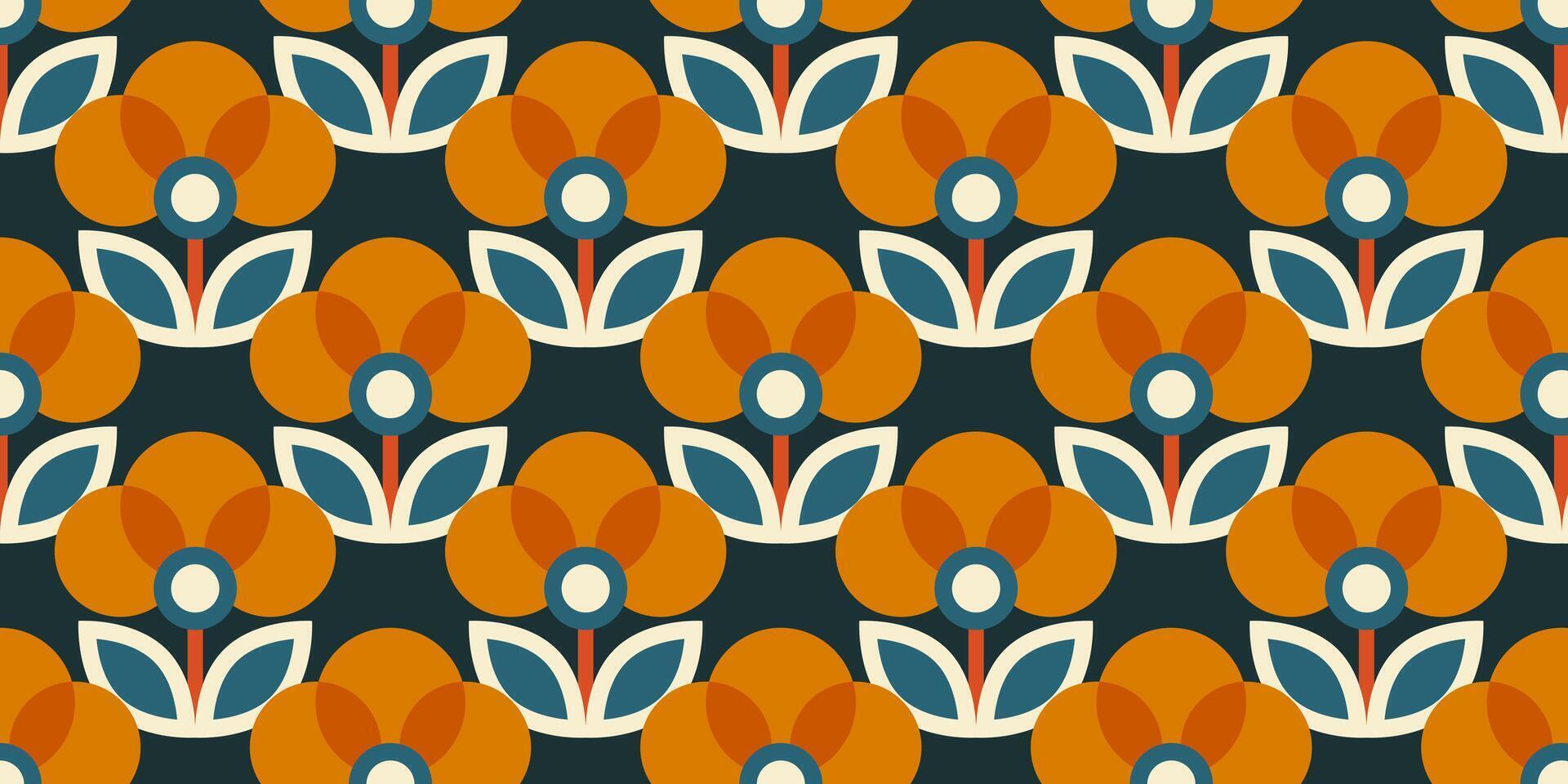 Seamless retro floral pattern. Vintage stylized flowers background in 60s, 70s, 80s style. Nostalgic regular repeating wallpaper. Fabric and textile swatch design. texture illustration vector