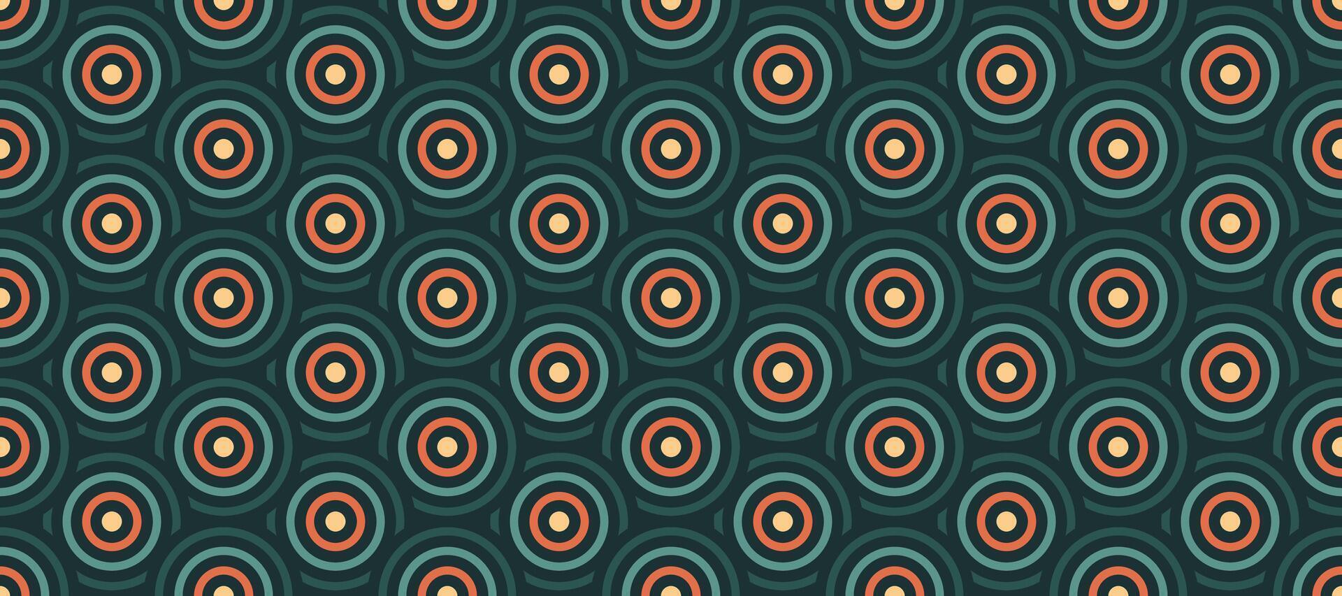 Retro seamless pattern. Vintage concentric circles background. Repeated abstract geometric texture in 70s or 80s style. Colourful fabric and textile design. vector