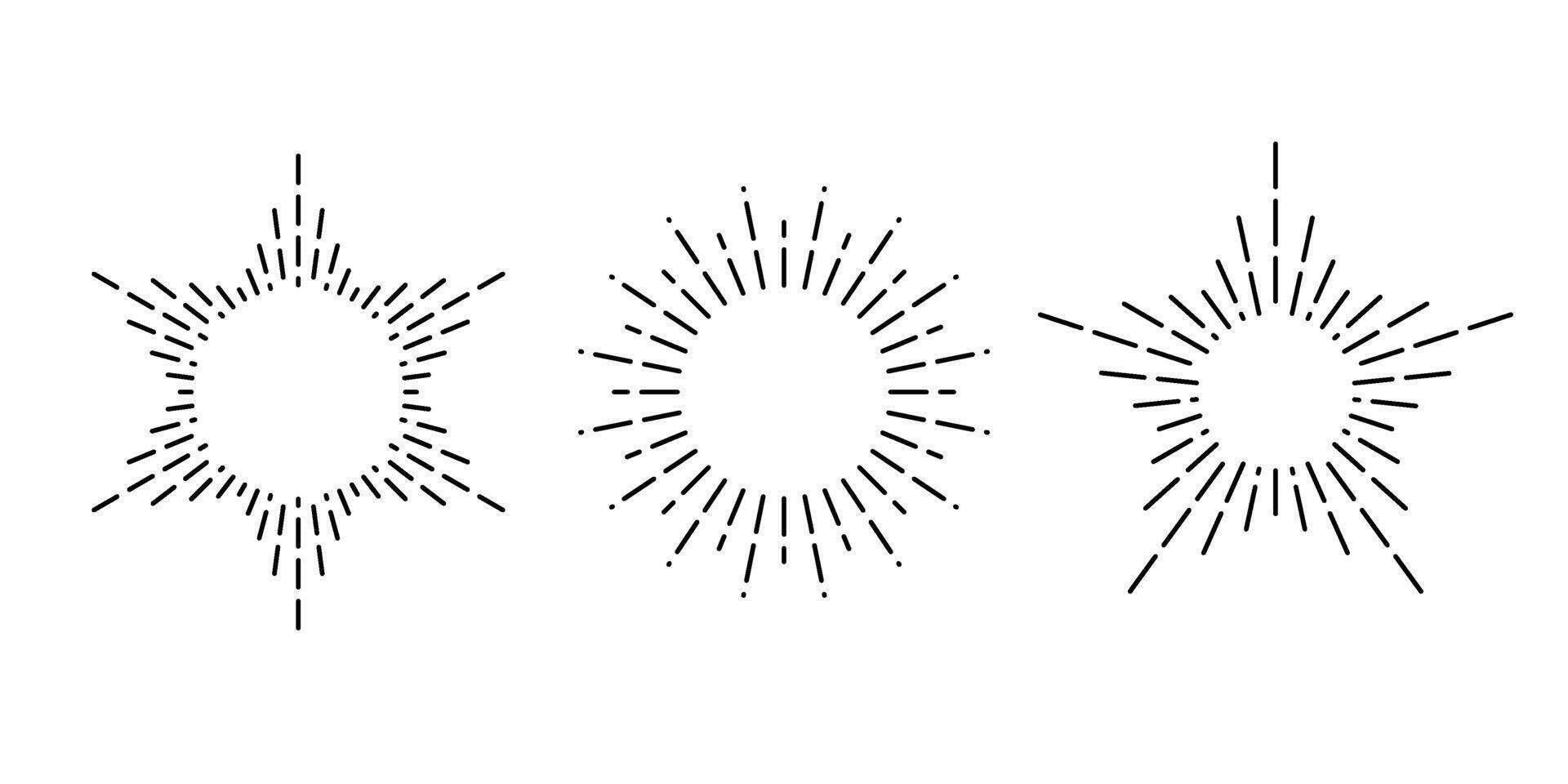 Retro sunburst frame set. Vintage sunshine rays collection. Stylized sun light, radial rays, sunbeams, firework, explosion symbols. elements vector