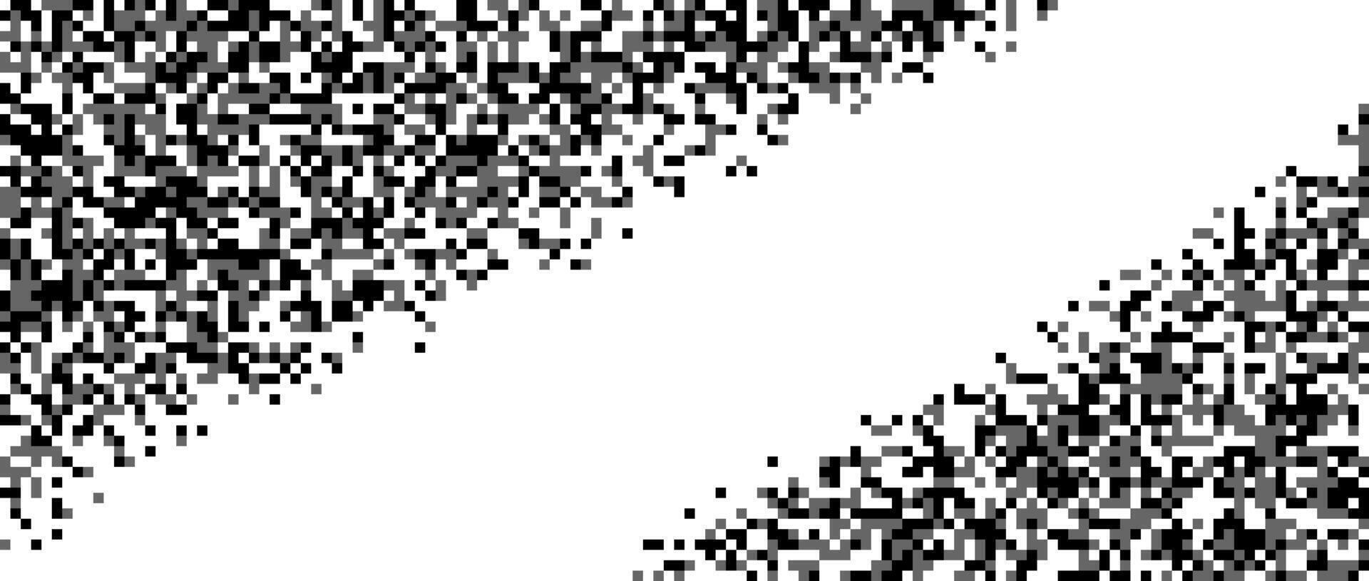 Pixelated halftone gradient wallpaper. Fading diagonal pixel texture. Dissolving black and white noise grain background. Grunge background vector