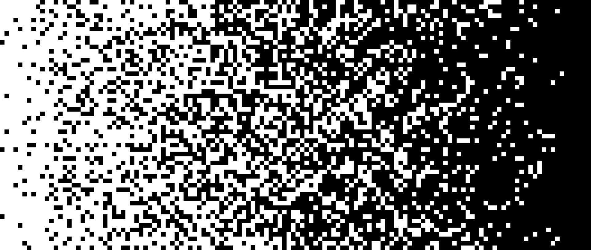 Pixelated halftone gradient noise. Fading pixel texture. Dissolving black and white wallpaper. Horizontal background vector