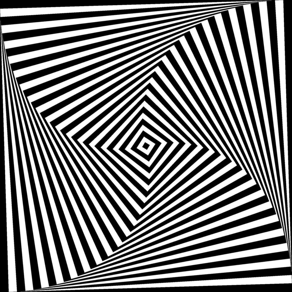 Optical illusion background. Black and white abstract geometric surface. Op art poster design. Torsion illusion wallpaper. vector